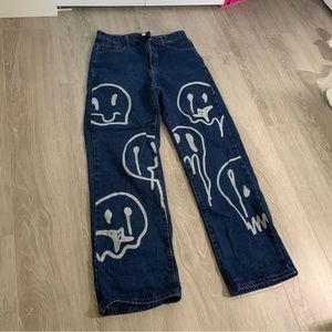 COPY - Shein Denim straight-leg jeans dark blue retro patterns